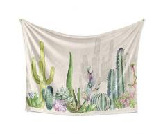 LIVETTY Wandteppich, Aquarell, Blumen- und Botanik-Wandbehang, grüne Wüstenpflanzen, tropischer Kaktus, farbecht, Mikrofaser, Abstufung, Wanddekoration für Wohnzimmer, 213 x 150 cm, Gelb