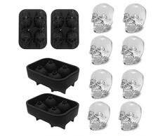 3D-Totenkopf-Eisform, 2er-Pack, leicht zu lösende Silikonform, 8 niedliche und lustige Eisschädel für Whiskey, Cocktails und Saftgetränke, schwarz