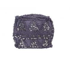 Creative Co-op Eggplant Moroccan Wedding Quilt Fringe & Sequins Pouf, Purple