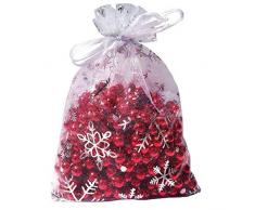 Wuligirl 100 Stück 12,7 x 17,8 cm Weihnachten Kordelzug Organza Geschenkbeutel für Party Hochzeit Gastgeschenk Muschel Schokolade Geschenktüten für Frauen, Organza, Snowflake 5x7, 5x7 inch