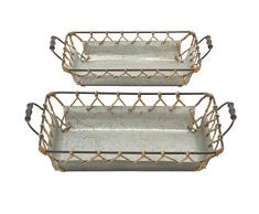 Benzara gut designte attraktives Metall Seil Tablett, Set von 2