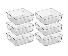 Ihomecooker Schubladen-Organizer aus transparentem Kunststoff mit Trennwand zur Aufbewahrung von Utensilien, Make-ups, Kommode für Küche, Klassenzimmer, Büro, Bad, Theke, Schreibtisch 6X6