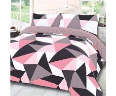Dreamscene Bettwäsche-Set mit geometrischen Formen, Blush Pink Grau Weiß, Doppelbett