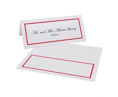 Dokumente und Designs Single Line Bordüre Easy Print Tischkarte, Pearl Weiß Rubinrot