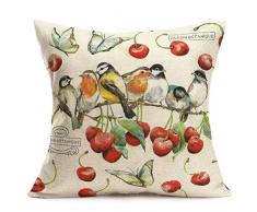 Asamour Happy-Geburtstagskissenbezug, Bunte Luftballons, Baumwolle, Leinen, Dekorativer Kissenbezug quadratisch, 45,7 x 45,7 cm, 18 x 18 Birds with Cherry