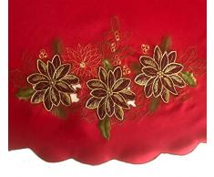 newbridge Pristine Weihnachtsstern bestickte Applikation Stoff Tischdecken, Servietten, Platzsets und Tischläufer, Polyester-Mischgewebe, rot, 60 x 102 Oblong/Rectangle