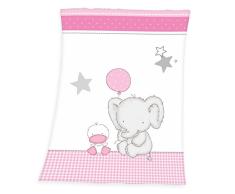 Herding Fynn Babydecke, Elefant Motiv, 75 x 100 cm, Microfaserflausch, Weiß/Rosa