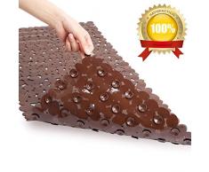 Becozier Anti-Rutsch-Badematte, schimmelresistent, Kieselsteine, Duschmatte mit rutschfesten Saugnäpfen, antibakteriell, maschinenwaschbar, 40,6 x 88,9 cm, Grün braun