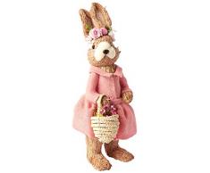 Worth Imports 17 Standing Bunny In Dress with Basket Figur, Styropor Strohhalm, Rosa, Biage