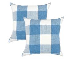 YOUR SMILE Retro-Kissenbezug, Karomuster, Baumwolle, Leinen, quadratisch, dekorativ, für Sofa, 45,7 x 45,7 cm, 2 Stück 22x22 Baby Blue/White