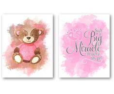 Ramini Brands Deko-Kunst für Kinderzimmer, 2 Stück, 8 x 10 ungerahmte Drucke, Teddybär und Fußabdrücke, tolles Geschenk für Babypartys