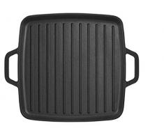 H&H 728136 Grillpfanne mit 2 Griffen, Gusseisen, Quadra, 32 cm