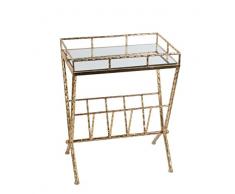 Benjara Zeitschriftensammler, rechteckig, mit Glasdeckel, Metallrohrrahmen, goldfarben