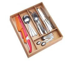 Pristein Bambus Besteckkasten aus Bambus, extra tief, rutschfest, groß, ausziehbar, für Küchenutensilien und Schubladen, aus Holz, 100% Bio Moso Bambus, Bambusfarben, Large, Expandable 17 x 12.5 x 2.75