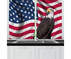 Ambesonne Adler Küchengardine, amerikanische Flagge mit einem kahlen Adler USA-Motivdruck Old Glory Hintergrund und Vogel, Fenstervorhänge, 2 Paneel-Set für Küche, Café, Dekor, 139,7 x 99,1 cm, mehrfarbig