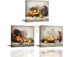 Fruits Leinwandbild, Orangen im Korb, Birnen in Schüssel, Vintage-Bild, Blumen aus der Vase auf Talbe Retro-Gemälde, perfekte Kombination aus Antiquitäten und Fine Art Home Decor für Küche Esszimmer
