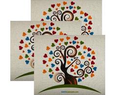 SWEDEdishcloths Geschirrtücher Herzbaum, 3 Stück pro schwedischer Geschirrtücher, umweltfreundlich, saugfähig, wiederverwendbar, Reinigungstücher