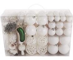 Brubaker 102 Stück sortierte Weihnachtskugel-Ornamente - bruchsicher - mit grünem Pickel und Baumspitze - Designed in Germany Modern weiß