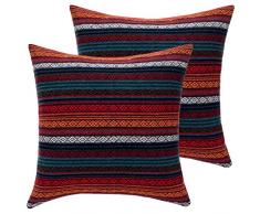 MKLFBT Dekorativer Überwurf Kissenbezug Bohemian Retro Streifen Kissenbezug 45,7 x 45,7 cm Kissenbezug passend für Café Couch Wohnzimmer Sofa Bett Zimmer Haus und Garten 2 pieces, 18x18 Colorful A+a Two Piece