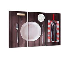 ZingArts 3-teiliges Leinwandbild für Lebensmittel, bunt, Gewürz- und Löffel, Zimt, roter Pfeffer, würzt auf Vintage-Holzhintergrund, Stilleben Kunstwerk, gespannt für Küche und Zuhause, fertig zum Aufhängen Art Deco 16x32x3panel wein
