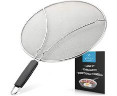Spritzschutz für Bratpfanne - Edelstahl Fettschutz und Auffangbehälter - stoppt fast 100% heißes Ölspritzer - hält Herd und Pfannen sauber und verhindert Verbrennungen beim Kochen Large 13 Inch