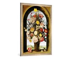 Gerahmtes Bild von Ambrosius Bosschaert Blumenstrauß im Fenster, Kunstdruck im hochwertigen handgefertigten Bilder-Rahmen, 70x100 cm, Silber Raya