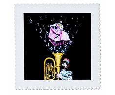 3D Rose Vintage Tuba Player und Sänger Musiknoten Magische Laterne handgefärbt quadratisch Quilt 15,2 x 15,2 cm