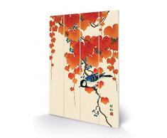 Ohara Koson SW12740A Kunstdruck auf Holz, 40 x 59 cm (rote Vögel und Efeu), Mehrfarbig, 40 x 59 x 1,2 cm