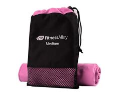 Fitness Alley Mikrofaser Super Absorbierende Schnell Trocknende Handtuch - Ultra Kompaktes Reisehandtuch für Camping & Rucksackreisen, Sandfreies Strandtuch, Sporthandtuch für Fitnessstudio, Schwimmen, violett, M (50x100cm)