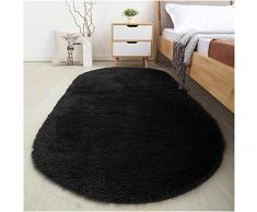 SANMU Weich Samt Seide Teppiche einfachen Stil Moderne ovale Shaggy Teppich Fashion Schlafzimmer Matte für Esszimmer, Wohnzimmer, pink Teppiche für Mädchen Zimmer Home Decor 2,6 x 5,3 schwarz