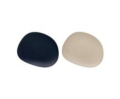 like by Villeroy & Boch Group - Organic Dark Blue sand Frühstücksteller-Set, 2 tlg., 21 cm, Hartporzellan, spülmaschinen-, mikrowellenngeeignet, blau/sand