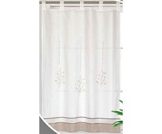 ForenTex S-1048 Küchenvorhang, Bestickt, florales Design, für Fenster, Polyester, Weiß, 100 x 150 cm