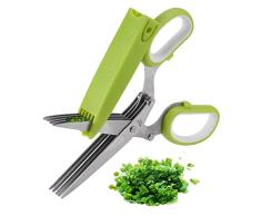 Kräuterschere, x-chef Küche Schere 5 Klingen Edelstahl mit reinigen Kamm Abdeckung Schnell und einfach zu reinigen