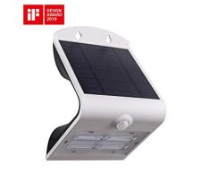 EGLO LED Außenleuchte Lamozzo, 2 flammige Außenlampe mit Bewegungsmelder, Solar-Wandlampe aus Kunststoff in Weiß mit Tag & Nacht Sensor, Akku Lampe, warmweiß und neutralweiß, IP44
