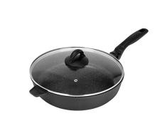 Sitram – Aluguss Schmorpfanne mit Stein Verkleidungen in schwarz – Induktion Kochfeld Sicher – Größe: 28 cm