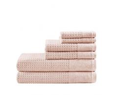 Madison Park 6-teiliges Handtuch-Set aus 100% Baumwolle für Badezimmer, 2 Badetücher, 2 Handtücher, 2 Waschlappen, Spa Luxuriöses Jacquard-Waffelkamm, strukturiertes Design 6 pcs Rose