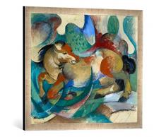 Gerahmtes Bild von Franz Marc Springendes Pferd, Kunstdruck im hochwertigen handgefertigten Bilder-Rahmen, 70x50 cm, Silber Raya