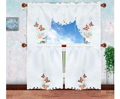 Simhomsen Stickerei Schmetterling Küche Vorhang Swag and Etage Set für Frühling und Sommer Fenster Behandlung Dekoration Korallenrot