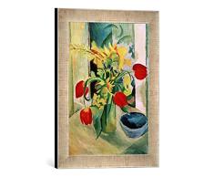 Gerahmtes Bild von August Macke Stilleben mit Tulpen, Kunstdruck im hochwertigen handgefertigten Bilder-Rahmen, 30x40 cm, Silber Raya