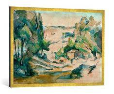 Gerahmtes Bild von Paul Cézanne Paysage en Provence, Kunstdruck im hochwertigen handgefertigten Bilder-Rahmen, 100x70 cm, Gold Raya