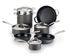 Lagostina Nera H904SC64 Kochtopf-Set, harteloxiert, antihaftbeschichtet, Deckel aus gehämmertem Edelstahl, spülmaschinenfest, Grau, 12-teilig