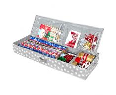 Weihnachtlicher Aufbewahrungs-Organizer – Geschenkpapier Aufbewahrung und Unterbettaufbewahrung Container für Urlaub Aufbewahrung von Geschenktüten, Geschenkpapier, Schleifen 600D Grau/Weiß Schneeflocke