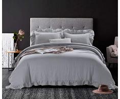 Meadow Park Washed Leinen Bettbezug Set, 3, Steppdecke, Set, Queen Size, Farbe ， 100% Pure French Bettwäsche, Bettbezug One mit zwei kissenrollen, Vintage Garment Washed, Super Soft Betten Set King grau