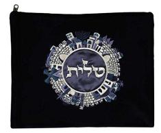 Majestic Giftware Geschenktasche Tallis Jerusalem Samt Stickerei 5 Eltern 13.5 x 11 blau/Silber