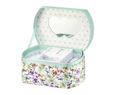 AMBITION Schmuckkasten Damen Blumen 16,5 x 11 x 8,5 cm Schmuckkästchen Schmuckkoffer Aufbewahrungsbox mit Fächern Spiegel Geschenk Box schick stilvoll, bunt