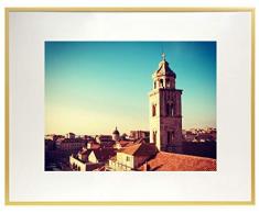 Golden State Art Fotorahmen aus Metall, Aluminium, goldfarbener Fotorahmen mit elfenbeinfarbener Matte, für Bild und Echtglas, Aluminium, Gold, 12x16