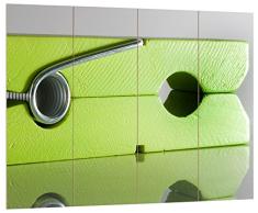 Pixxprint HBVs_1745_80x60 grüne alte Wäscheklammer MDF-Holzbild im Bretterlook Wanddekoration, bunt, 80 x 60 x 2 cm