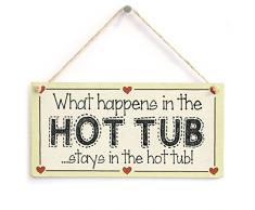 Meijiafei What Happens in The Hot Tub Stays in The Whirlpool! Schild mit Aufschrift Family Mum 10x5 cremefarben