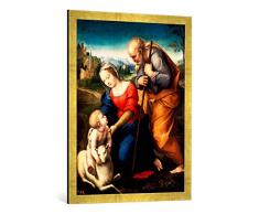 Gerahmtes Bild von Raffael Die Heilige Familie mit dem Lamm, Kunstdruck im hochwertigen handgefertigten Bilder-Rahmen, 60x80 cm, Gold Raya