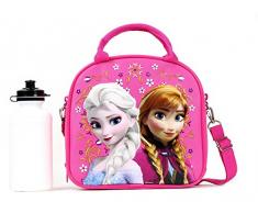 Disney Frozen Lunch Box Carry Bag with Shoulder Strap and Water Bottle (Pink) by GoodyPlus
